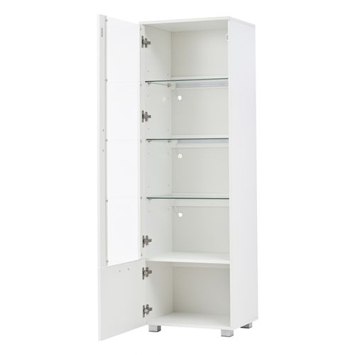 Vitrine Avec LED, 1 Porte, Haute à Étagères Réglables Blanc