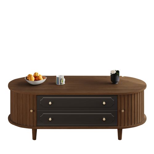 Table Basse Avec 2 Portes Coulissantes Et 2 Tiroirs Couleur Noyer