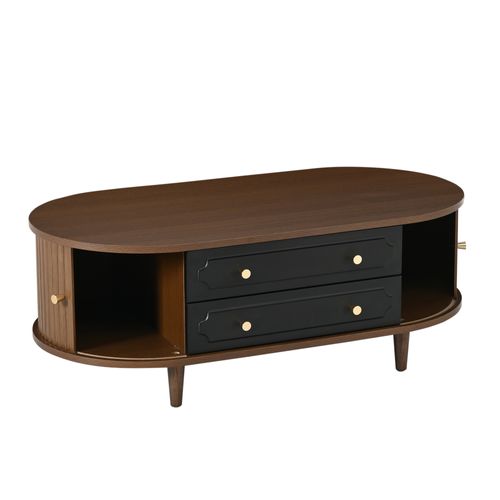 Table Basse Avec 2 Portes Coulissantes Et 2 Tiroirs Couleur Noyer