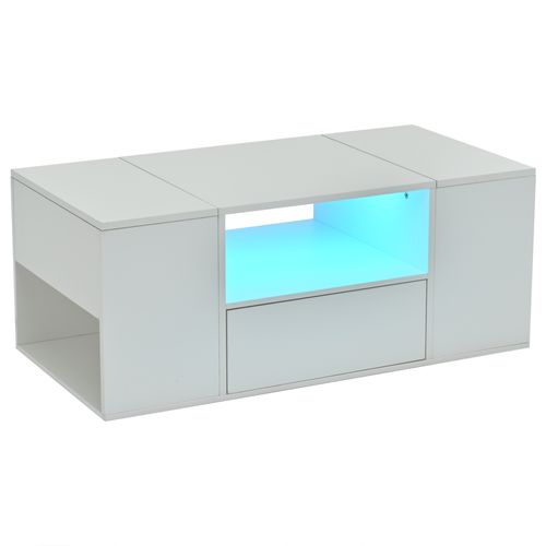Table Basse Avec LED, 2 Portes, 1 Tiroir Et 3 Niches Blanc