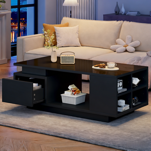 Table Basse Avec LED,, 1 Tiroir Et 5 Niches Noir