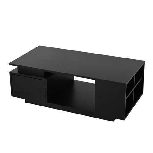 Table Basse Avec LED,, 1 Tiroir Et 5 Niches Noir