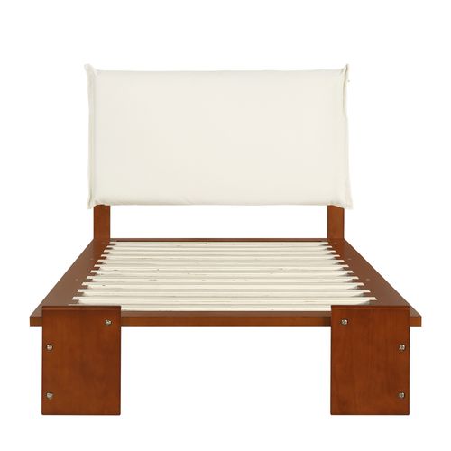 Lit Enfant 90x200cm Avec Tête De Lit Rembourrée à Scratch Et Sommier à Lattes Couleur Noyer