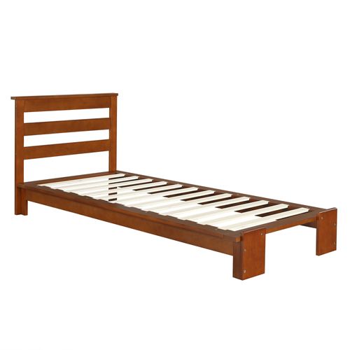 Lit Enfant 90x200cm Avec Tête De Lit Rembourrée à Scratch Et Sommier à Lattes Couleur Noyer