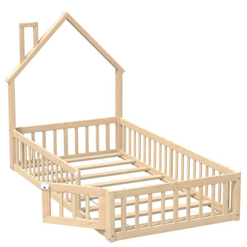 Lit Enfant Cabane 90x200cm Avec Sommier à Lattes Imitation Chêne