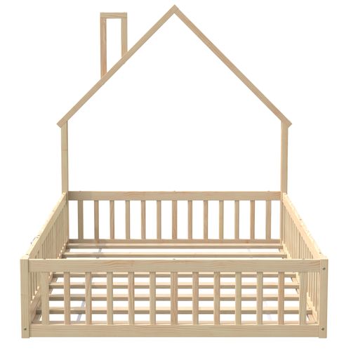 Lit Enfant Cabane 140x190cm Avec Sommier à Lattes Imitation Chêne