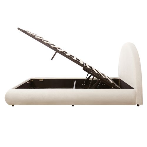 Lit Coffre 180x200cm Avec Sommier à Lattes Et Tête De Lit Semi-circulaire Boucle Beige