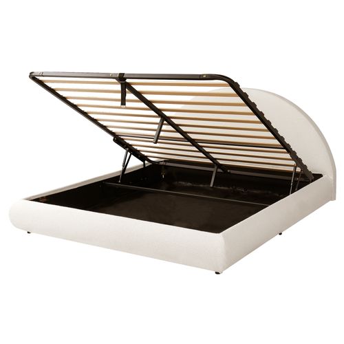 Lit Coffre 180x200cm Avec Sommier à Lattes Et Tête De Lit Semi-circulaire Boucle Beige