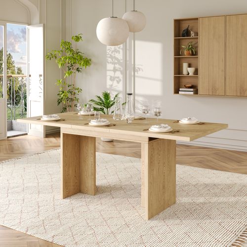 Table à Manger Extensible 140cm - 180cm Idéale Pour 6 à 8 Personnes Imitation Chêne