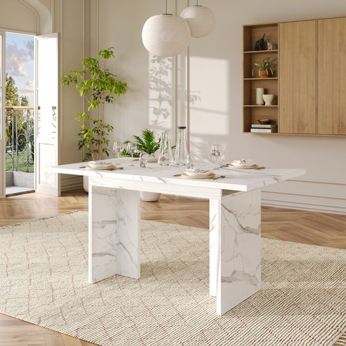 Table à Manger Extensible 140cm - 180cm Idéale Pour 6 à 8 Personnes Blanc