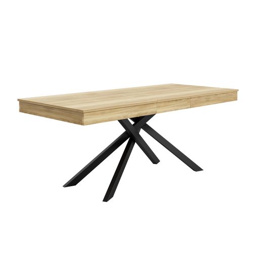 Table à Manger Extensible 140cm-180cm Pieds Métalliques Croisés Imitation Chêne