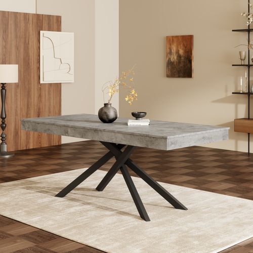 Table à Manger Extensible 140cm - 180cm Idéale Pour 6 à 8 Personnes Pieds Métalliques Croisés Gris