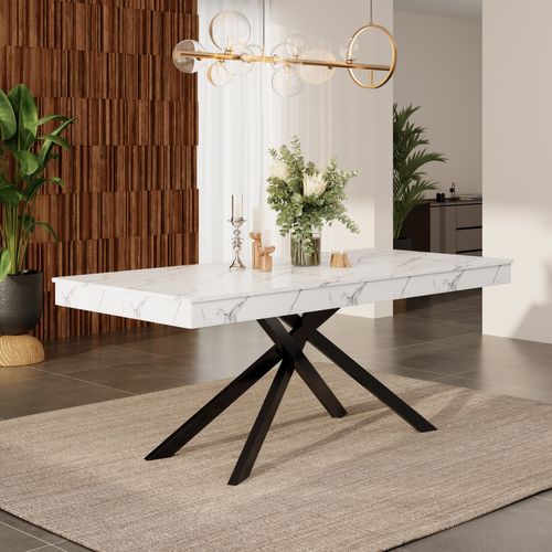 Table à Manger Extensible 140cm - 180cm Idéale Pour 6 à 8 Personnes Pieds Métalliques Croisés Blanc