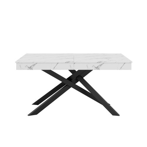 Table à Manger Extensible 140cm - 180cm Idéale Pour 6 à 8 Personnes Pieds Métalliques Croisés Blanc
