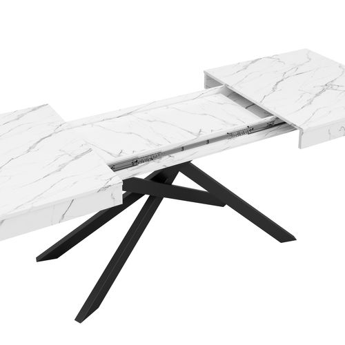 Table à Manger Extensible 140cm - 180cm Idéale Pour 6 à 8 Personnes Pieds Métalliques Croisés Blanc