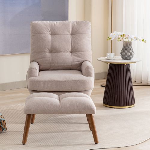 Fauteuil Avec Repose-pieds-dossier Réglable En 5 Positions-avec Étagère De Rangement Latérale-beige