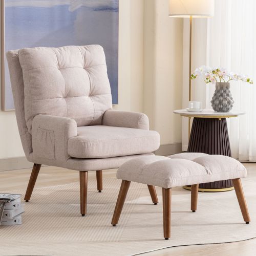 Fauteuil Avec Repose-pieds-dossier Réglable En 5 Positions-avec Étagère De Rangement Latérale-beige