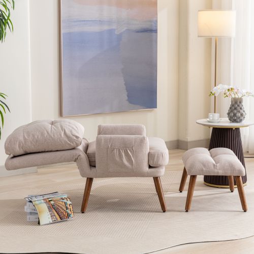 Fauteuil Avec Repose-pieds-dossier Réglable En 5 Positions-avec Étagère De Rangement Latérale-beige