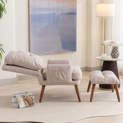 Fauteuil Avec Repose-pieds-dossier Réglable En 5 Positions-avec Étagère De Rangement Latérale-beige