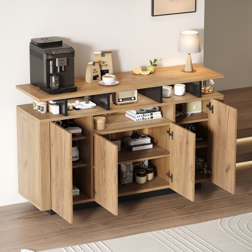 Buffet Bas Avec 4 Portes-3 Compartiments Ouverts-120x40x85 Cm-naturel