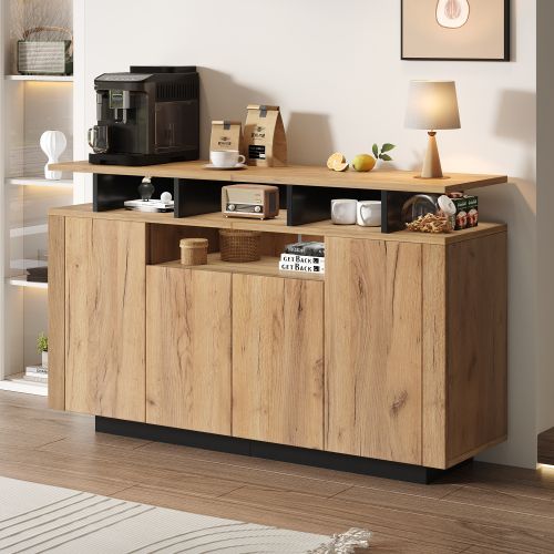 Buffet Bas Avec 4 Portes-3 Compartiments Ouverts-120x40x85 Cm-naturel