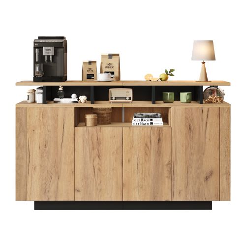 Buffet Bas Avec 4 Portes-3 Compartiments Ouverts-120x40x85 Cm-naturel