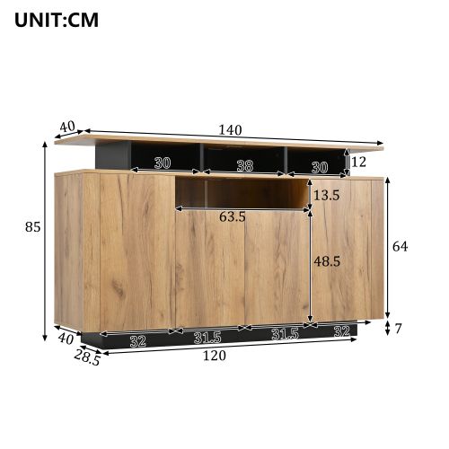 Buffet Bas Avec 4 Portes-3 Compartiments Ouverts-120x40x85 Cm-naturel