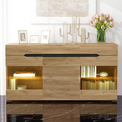 Buffet à LED-buffet Bas 3 Portes Et 3 Tiroirs-140*35*80 Cm-naturel