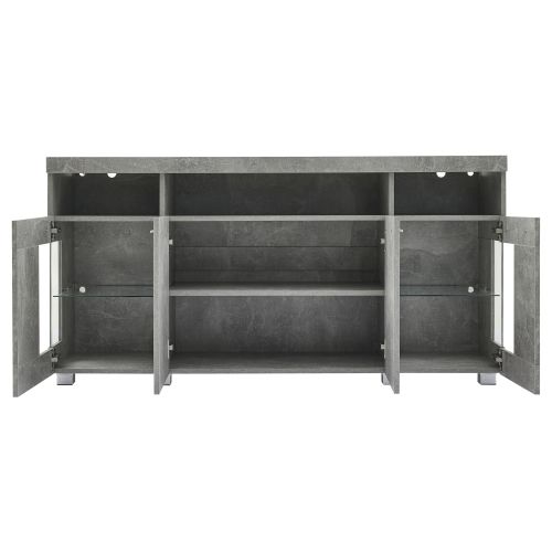 Buffet LED 140*40*70 Cm-meuble D'appoint En Verre Trempé-à 3 Compartiments-gris