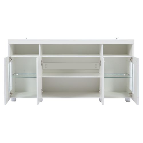 Buffet LED 140*40*70 Cm-meuble D'appoint En Verre Trempé-à 3 Compartiments-blanc