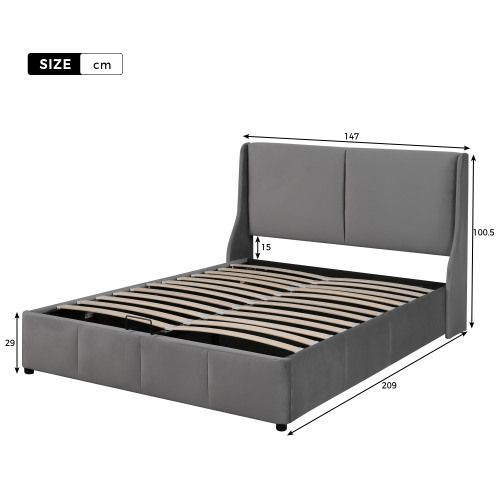 Lit Double 140x200 Cm-Lit Coffre avec Système de Levage-Idéal petits espaces-Silencieux-Gris