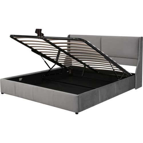 Lit Double 160x200 Cm-lit Rembourré-Lit Coffre avec Système de Levage-Silencieux-Gris