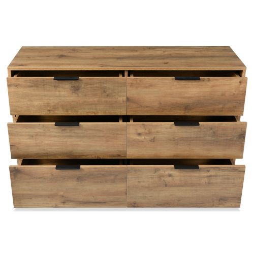 Commode 120x40x76 Cm-buffet à 6 Tiroirs-pour Chambre-chêne Foncé