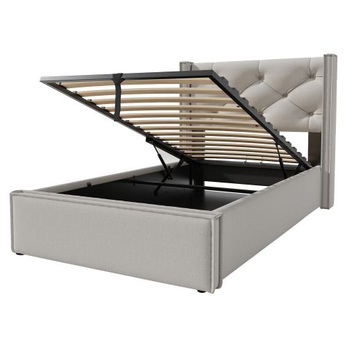 Lit Simple Hydraulique Rembourré 90x200cm-sommier à Lattes En Métal-coton-gris Clair