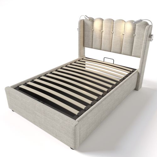 Lit Simple Capitonné-lit Junior 90x200cm-fonction De Chargement-espace De Rangement-velours-bois