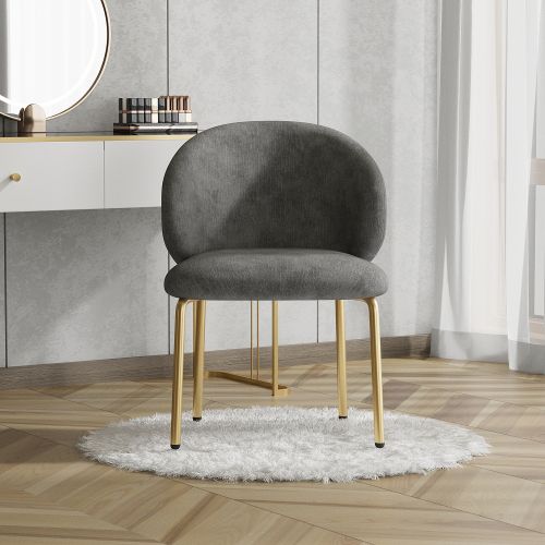 Chaises De Salle à Manger-fauteuils-chaise De Coiffeuse-pieds Dorés-en Chenille-gris