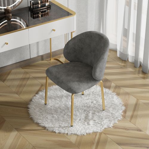 Chaises De Salle à Manger-fauteuils-chaise De Coiffeuse-pieds Dorés-en Chenille-gris