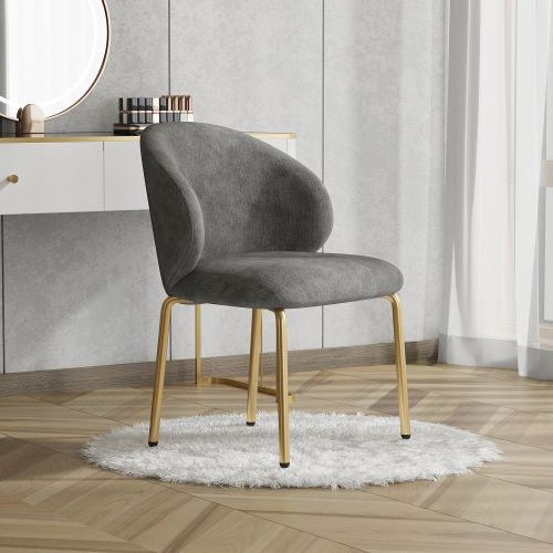 Chaises De Salle à Manger-fauteuils-chaise De Coiffeuse-pieds Dorés-en Chenille-gris