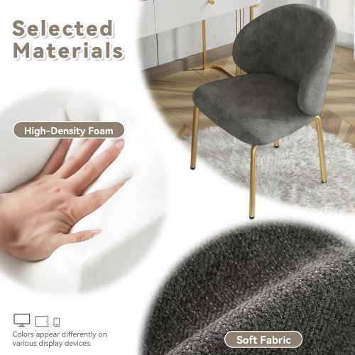 Chaises De Salle à Manger-fauteuils-chaise De Coiffeuse-pieds Dorés-en Chenille-gris