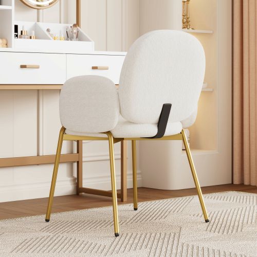 Chaises De Salle à Manger-fauteuils-chaise De Coiffeuse-pieds Dorés-en Teddy-beige