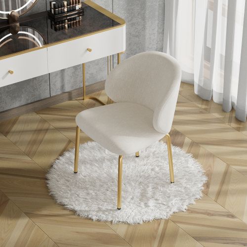Chaises De Salle à Manger-fauteuils-chaise De Coiffeuse-pieds Dorés-en Chenille-beige