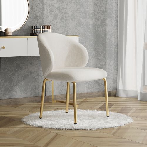 Chaises De Salle à Manger-fauteuils-chaise De Coiffeuse-pieds Dorés-en Chenille-beige