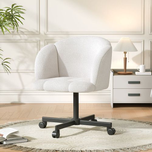 Chaise Pivotante à 360°-Chaise De Bureau-réglable En Hauteur (10 Cm)-en Teddy-Beige