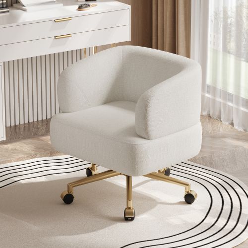 Fauteuil Pivotant à 360°-chaise Pivotante-5 Roulettes-en Chenille-beige