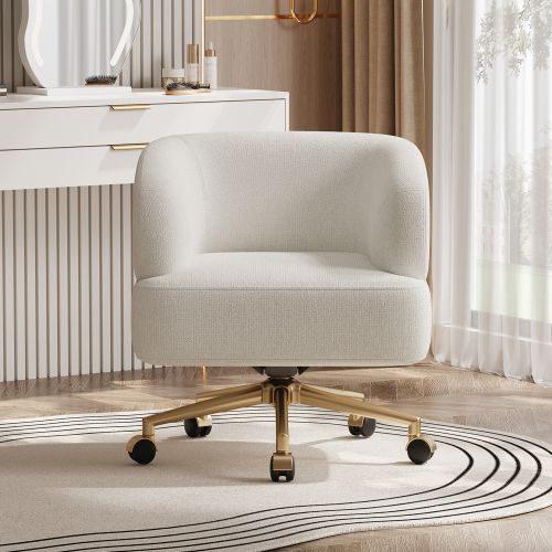 Fauteuil Pivotant à 360°-chaise Pivotante-5 Roulettes-en Chenille-beige