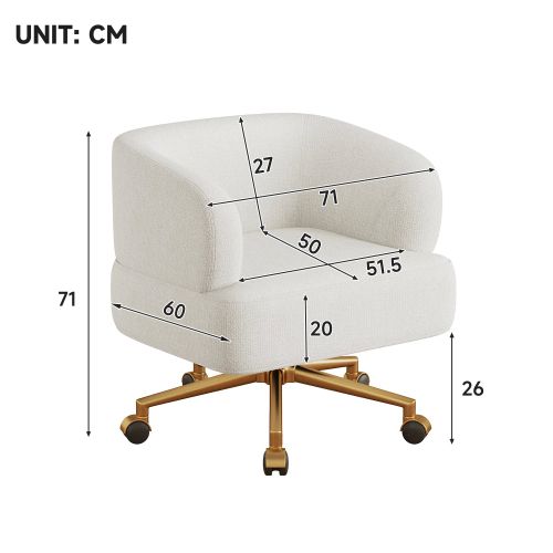 Fauteuil Pivotant à 360°-chaise Pivotante-5 Roulettes-en Chenille-beige