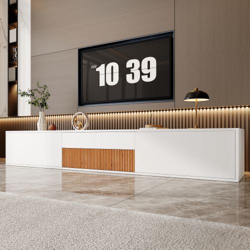 Meuble TV Moderne 180x34x30 Cm-meuble TV Bas-compatible Avec Un Projecteur-design Unique-blanc