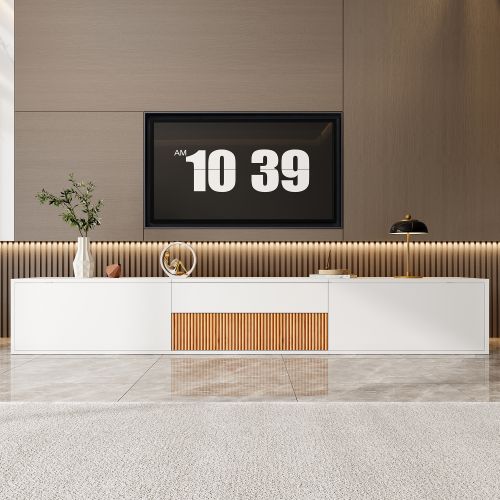 Meuble TV Moderne 180x34x30 Cm-meuble TV Bas-compatible Avec Un Projecteur-design Unique-blanc