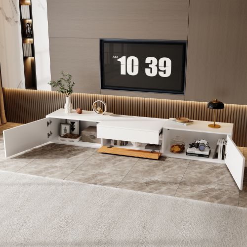 Meuble TV Moderne 180x34x30 Cm-meuble TV Bas-compatible Avec Un Projecteur-design Unique-blanc