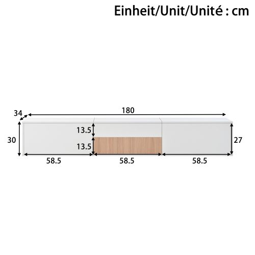 Meuble TV Moderne 180x34x30 Cm-meuble TV Bas-compatible Avec Un Projecteur-design Unique-blanc